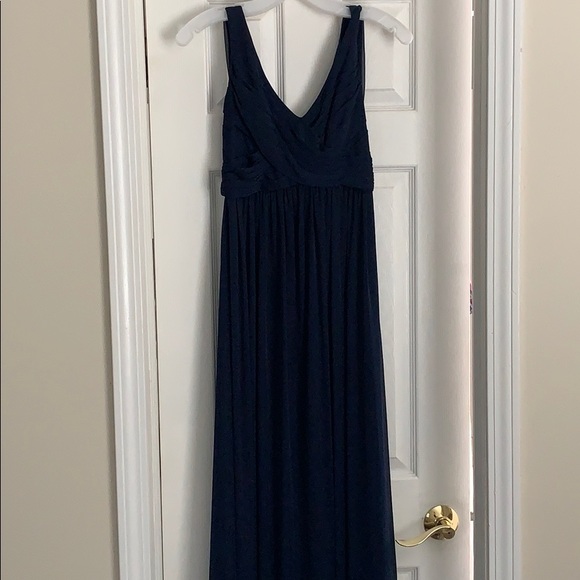 Navy David’s Bridal Long Mesh Dress w/ Cowl Back - Picture 4 of 4